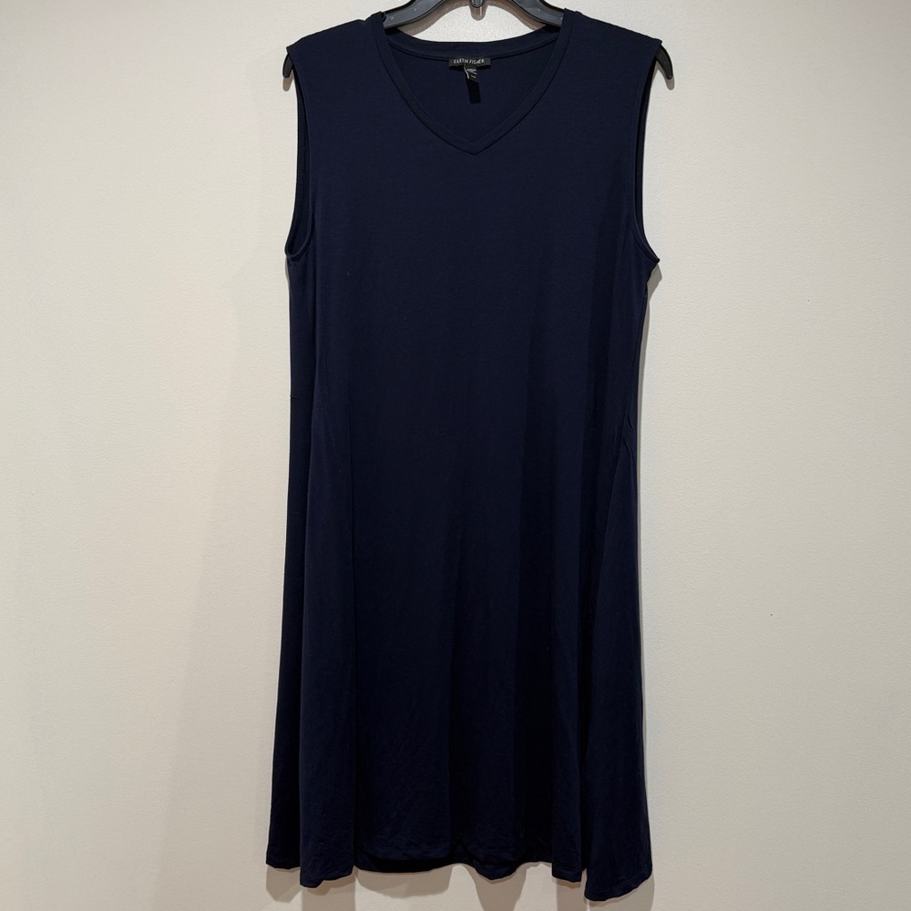 Eileen Fisher Shift Dress Medium M Sleeveless V-neck Minimalist‎ Normcore Navy